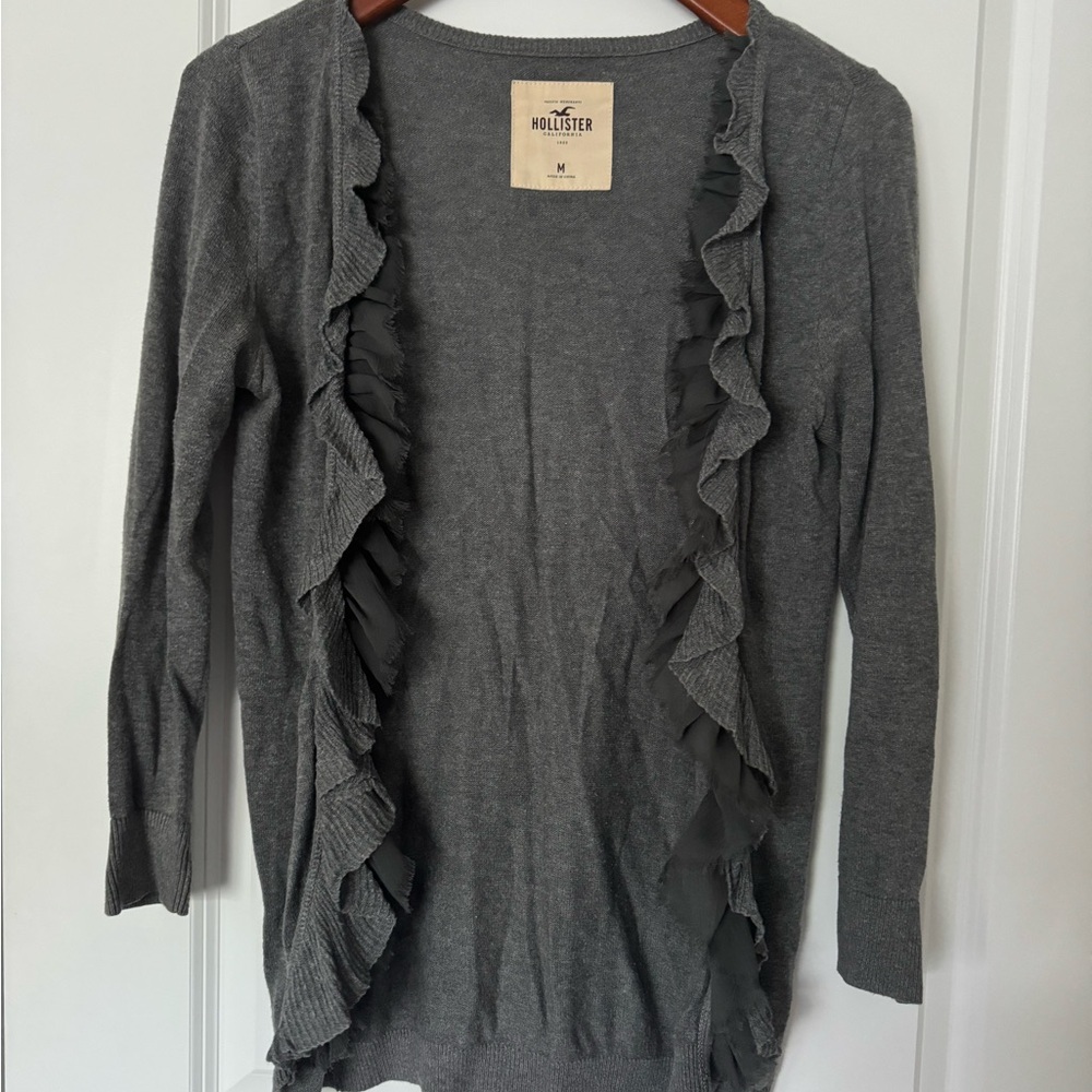 Hollister Women's Charcoal Ruffle Cardigan